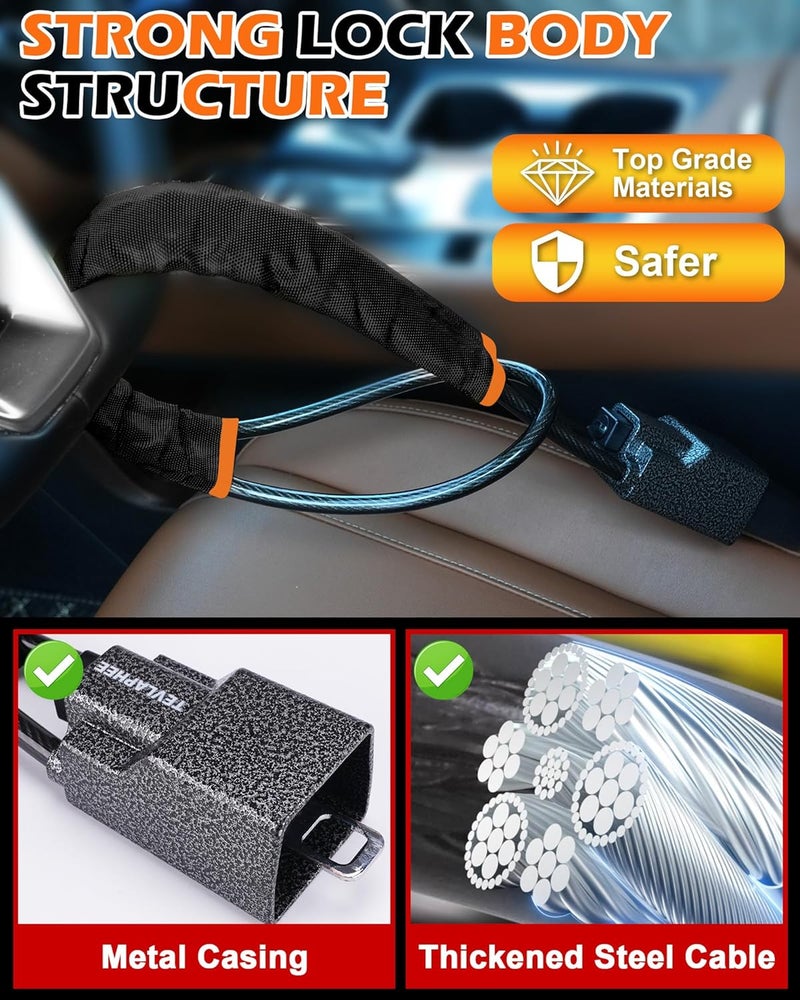 Tevlaphee Steering Wheel Lock Seat Belt Lock Universal Anti Theft Car Device Car Lock Car Theft Prevention with 3 Keys for Car Security Fit Most Vehicles Truck SUV Van(Black) - Image 5
